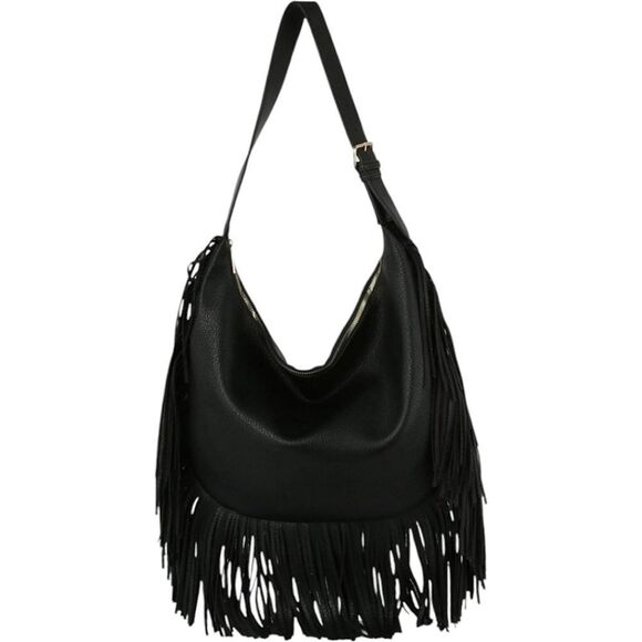 Handbags - Fringe Tassel Black Hobo Handbag Purse